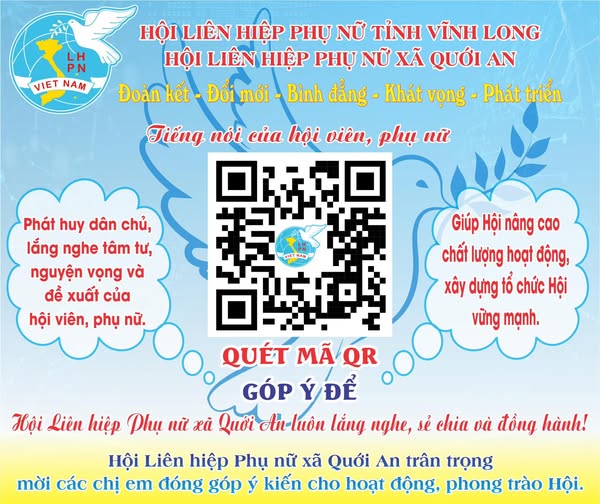 Hội Liên hiệp Phụ nữ xã Quới An thực hiện công tác chuyển đổi số: Kêu gọi góp ý xây dựng Hội: Quét mã QR – góp ý nhanh chóng, hiệu quả! 
